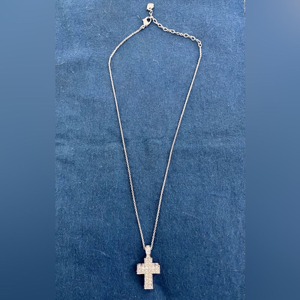 Swarovski sterling silver cross necklace, pave crystals